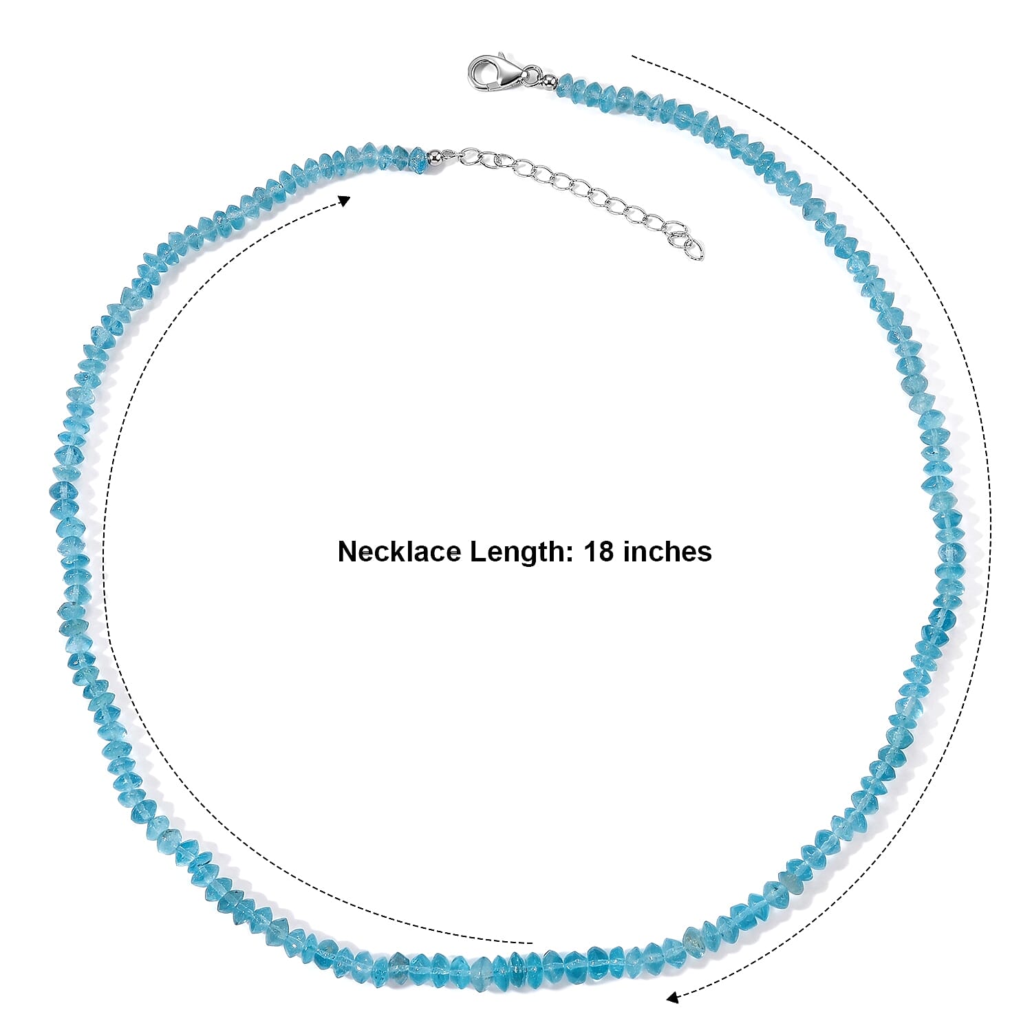 D'Joy Premium Blue Apatite 89.00 ctw Beaded Necklace in Rhodium Over Sterling Silver 18 Inches