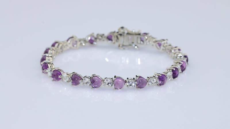 EverTrue African Amethyst, White Topaz Victorian Link Bracelet in Platinum Bond (6.50 In) 9.20 ctw