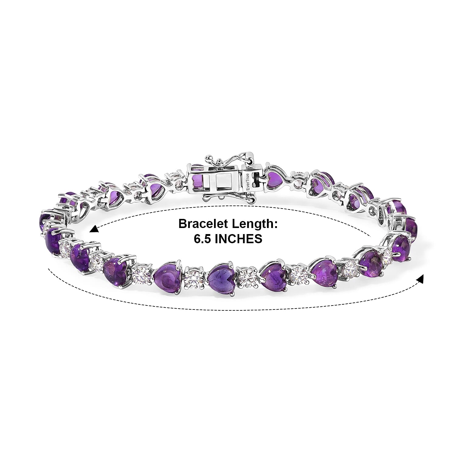 EverTrue African Amethyst and White Topaz 8.65 ctw Heart Victorian Link Bracelet in Platinum Bond (6.50 In)