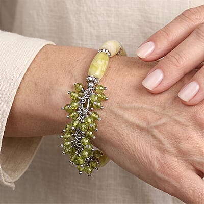 EverTrue Serpentine and Hebei Peridot 62.00 ctw Bracelet in Stainless Steel (7.25 In)
