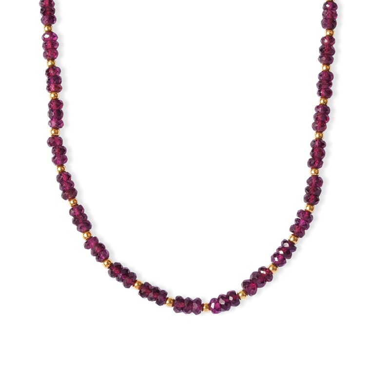 D'Joy Premium Radiant Ember Garnet 80.00 ctw Beaded Necklace (18-20 Inches) in 18K Vermeil Yellow Gold Over Sterling Silver
