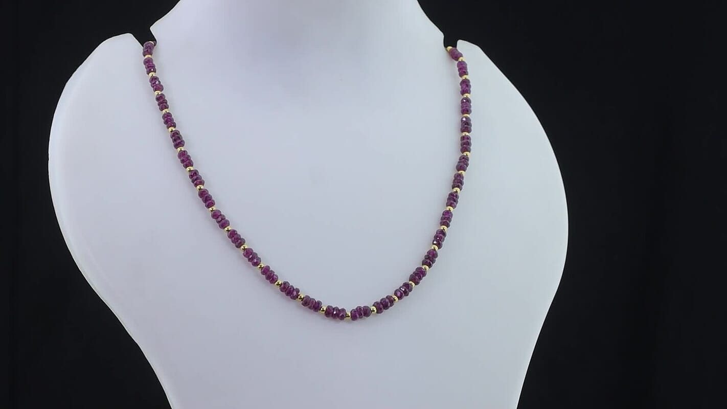 D''Joy Premium Radiant Ember Garnet Beaded Necklace (18-20 Inches) in 18K Vermeil YG Over Sterling Silver 80.00 ctw