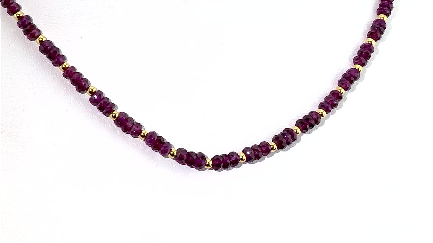 D''Joy Premium Radiant Ember Garnet Beaded Necklace (18-20 Inches) in 18K Vermeil YG Over Sterling Silver 80.00 ctw