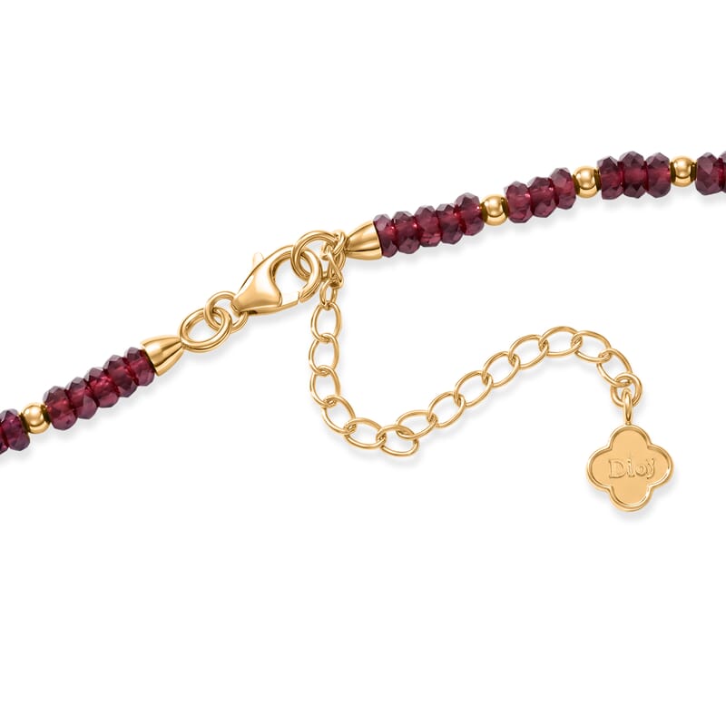 D'Joy Premium Radiant Ember Garnet 80.00 ctw Beaded Necklace (18-20 Inches) in 18K Vermeil Yellow Gold Over Sterling Silver
