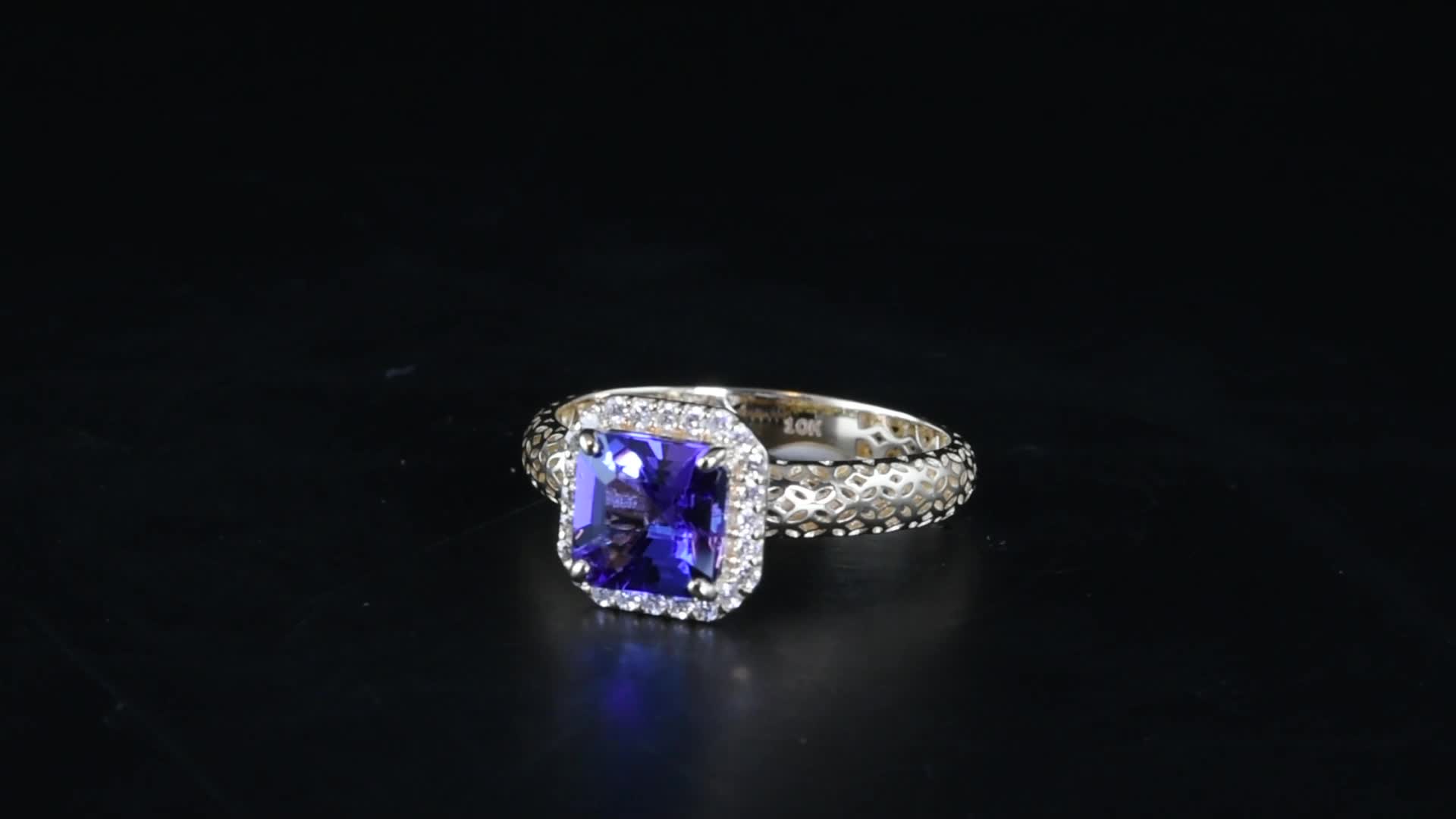 Mirage Collection Premium Asscher Cut Tanzanite and Diamond I2 1.75 ctw Ring in 10K Yellow Gold (Size 8.0)