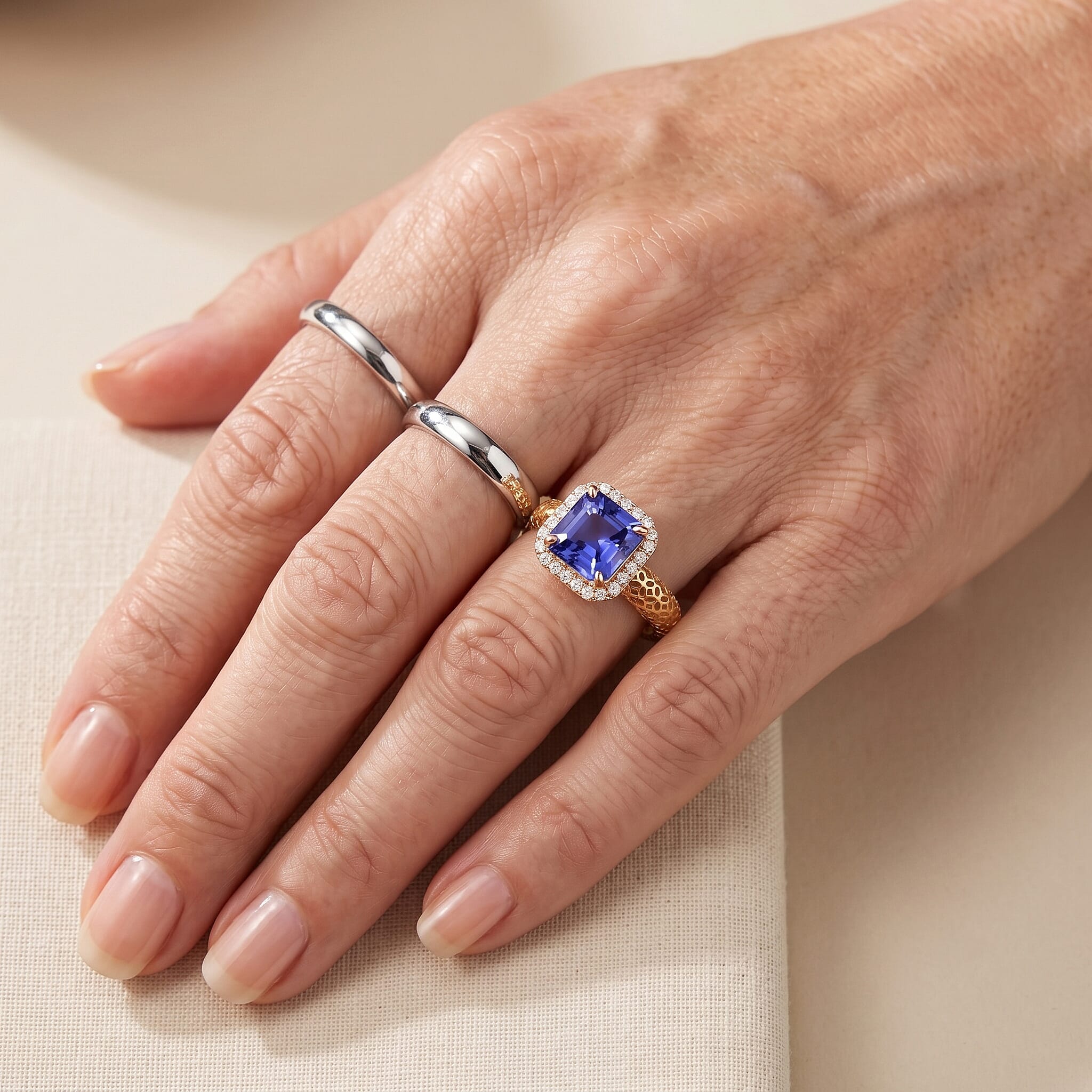 Mirage Collection Premium Asscher Cut Tanzanite and Diamond I2 1.75 ctw Ring in 10K Yellow Gold (Size 6.0)