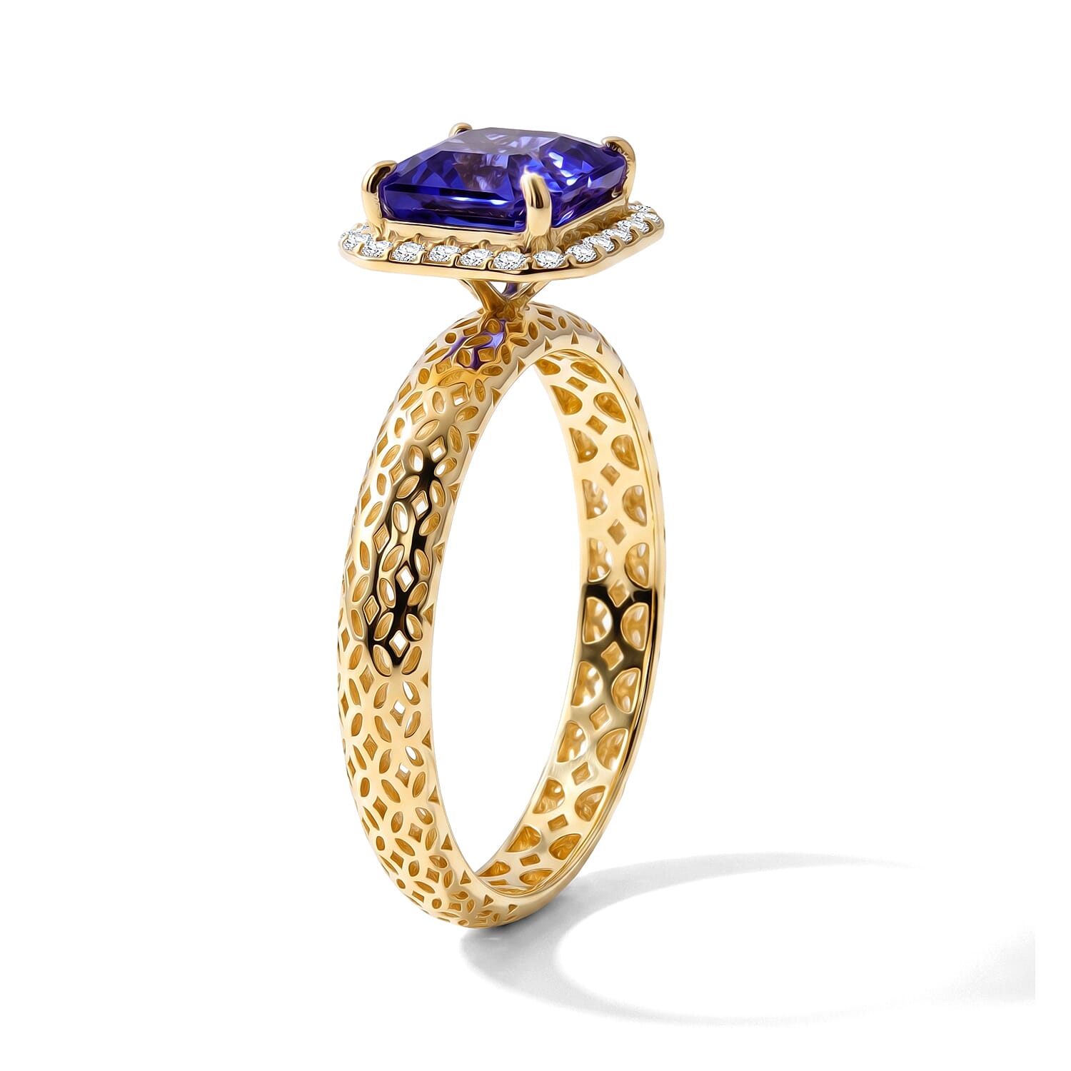 Mirage Collection Premium Asscher Cut Tanzanite and Diamond I2 1.75 ctw Ring in 10K Yellow Gold (Size 6.0)