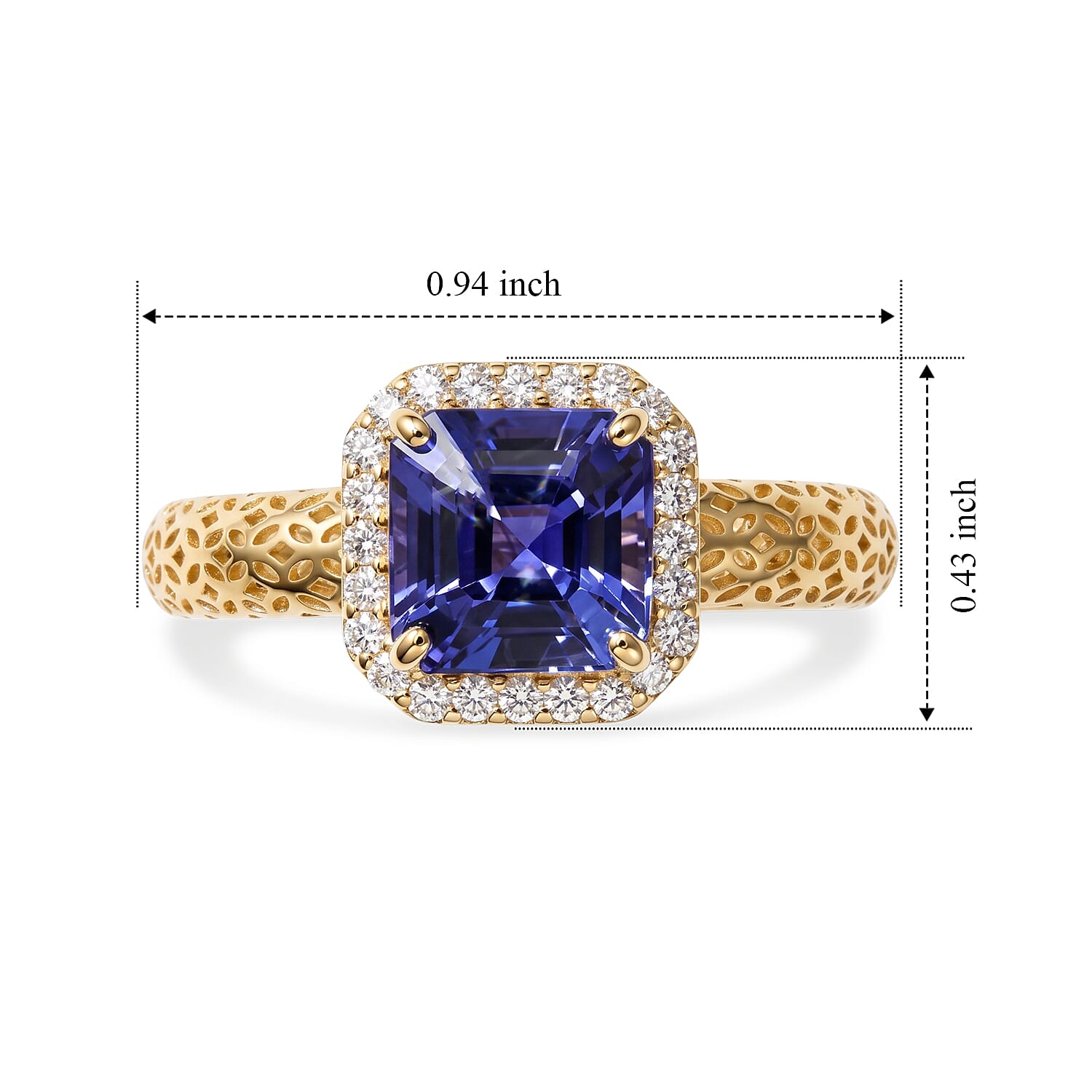 Mirage Collection Premium Asscher Cut Tanzanite and Diamond I2 1.75 ctw Ring in 10K Yellow Gold (Size 6.0)