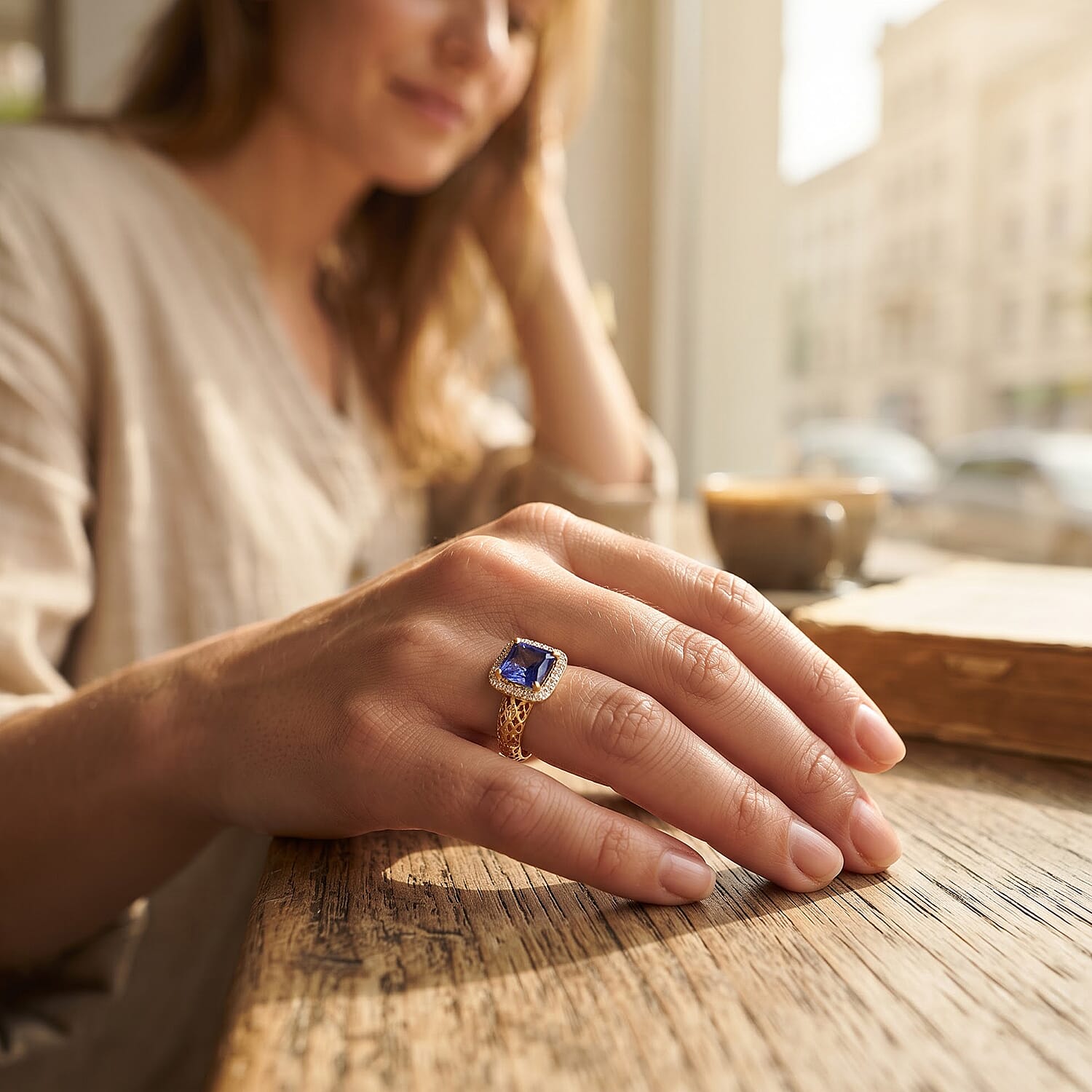 Mirage Collection Premium Asscher Cut Tanzanite and Diamond I2 1.75 ctw Ring in 10K Yellow Gold (Size 7.0)