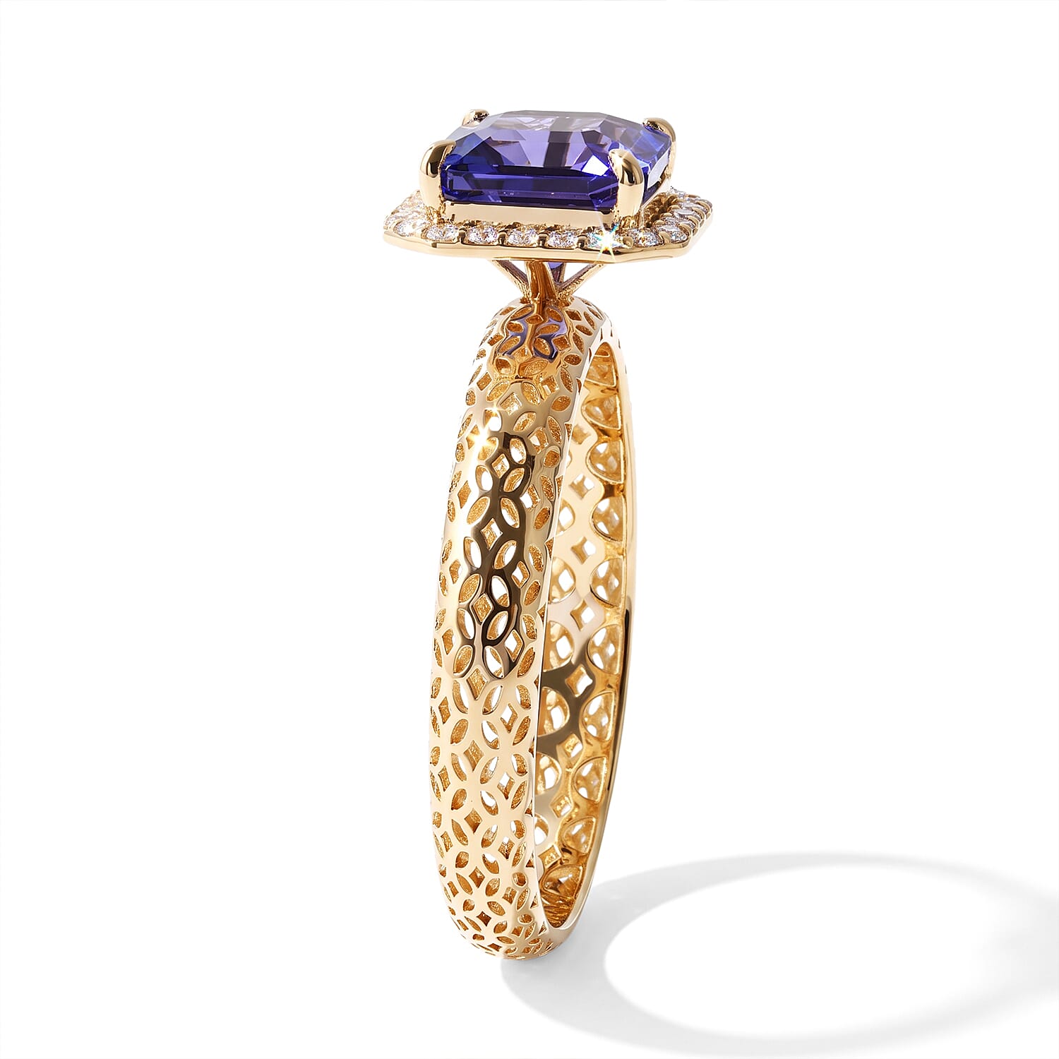 Mirage Collection Premium Asscher Cut Tanzanite and Diamond I2 1.75 ctw Ring in 10K Yellow Gold (Size 7.0)