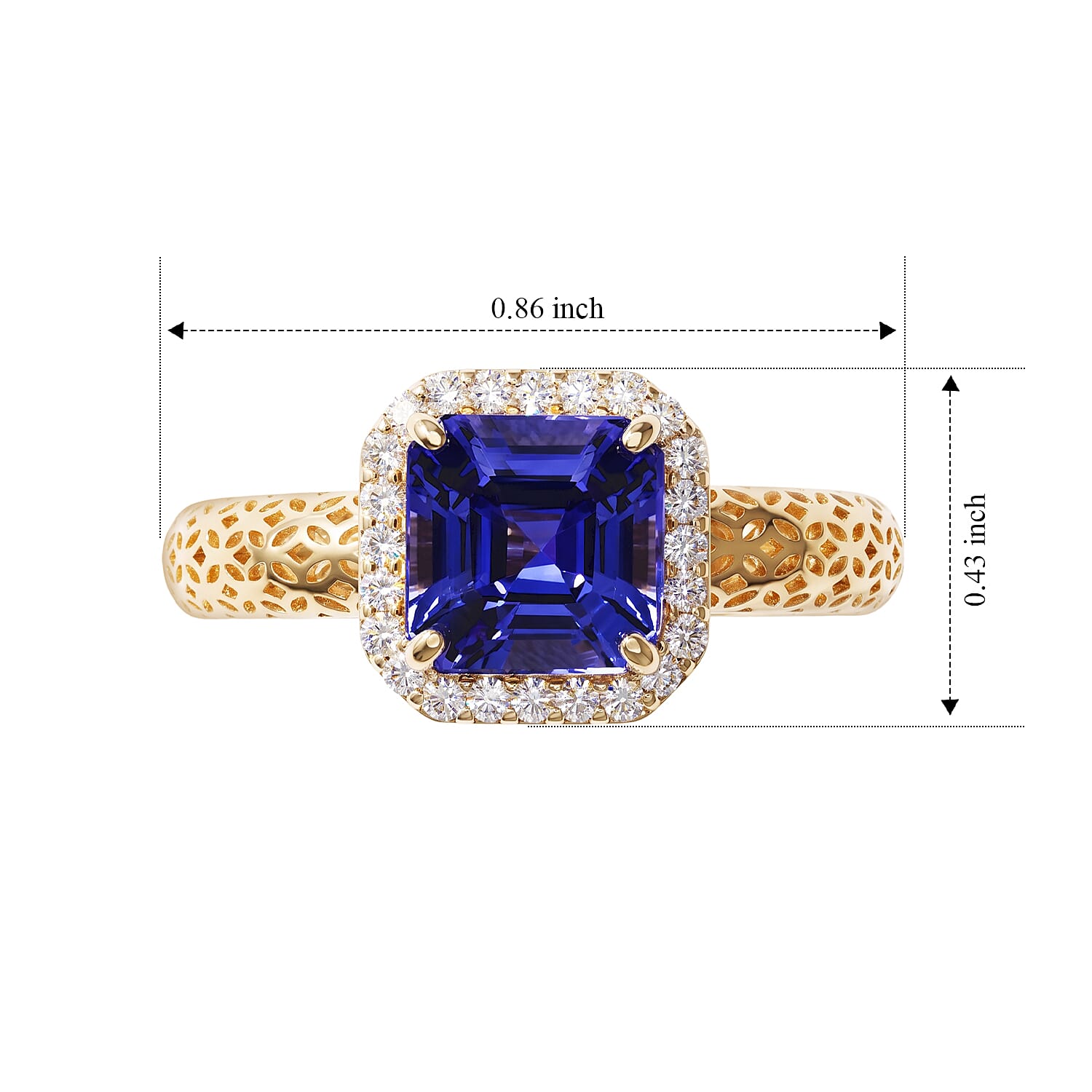 Mirage Collection Premium Asscher Cut Tanzanite and Diamond I2 1.75 ctw Ring in 10K Yellow Gold (Size 7.0)
