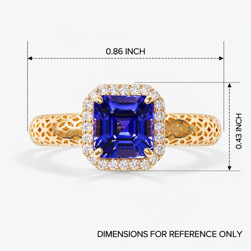 Mirage Collection Premium Asscher Cut Tanzanite and Diamond I2 1.75 ctw Ring in 10K Yellow Gold (Size 7.0)
