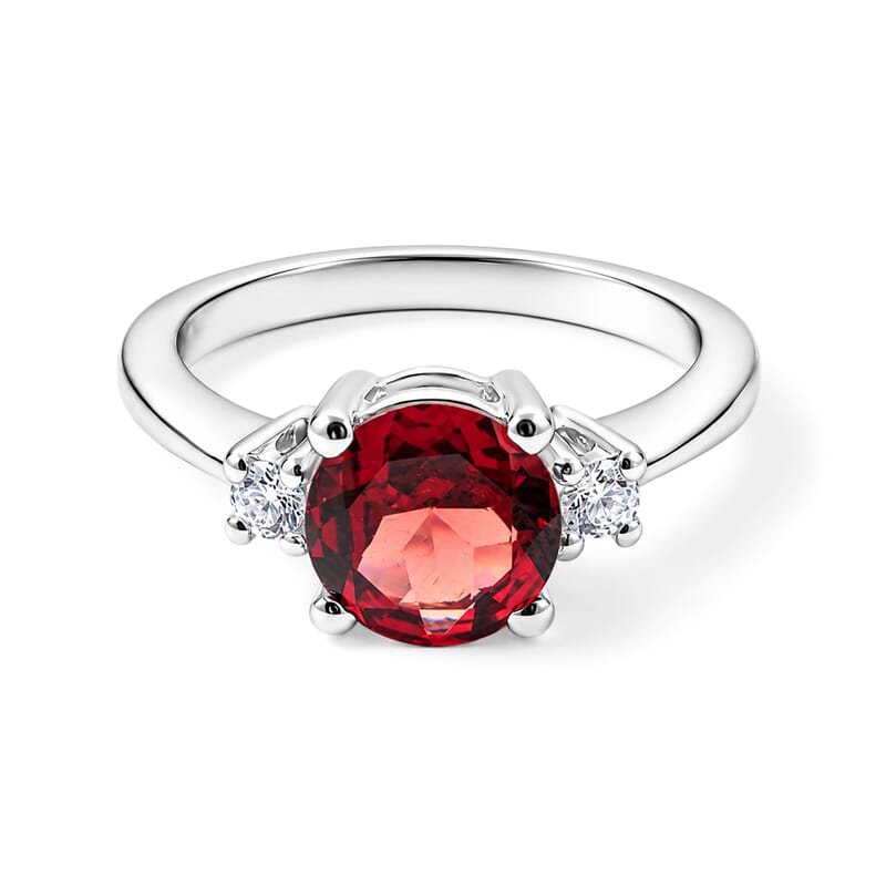 Mozambique Garnet and Simulated Diamond 2.14 ctw Ring in Sterling Silver (Size 7.0)