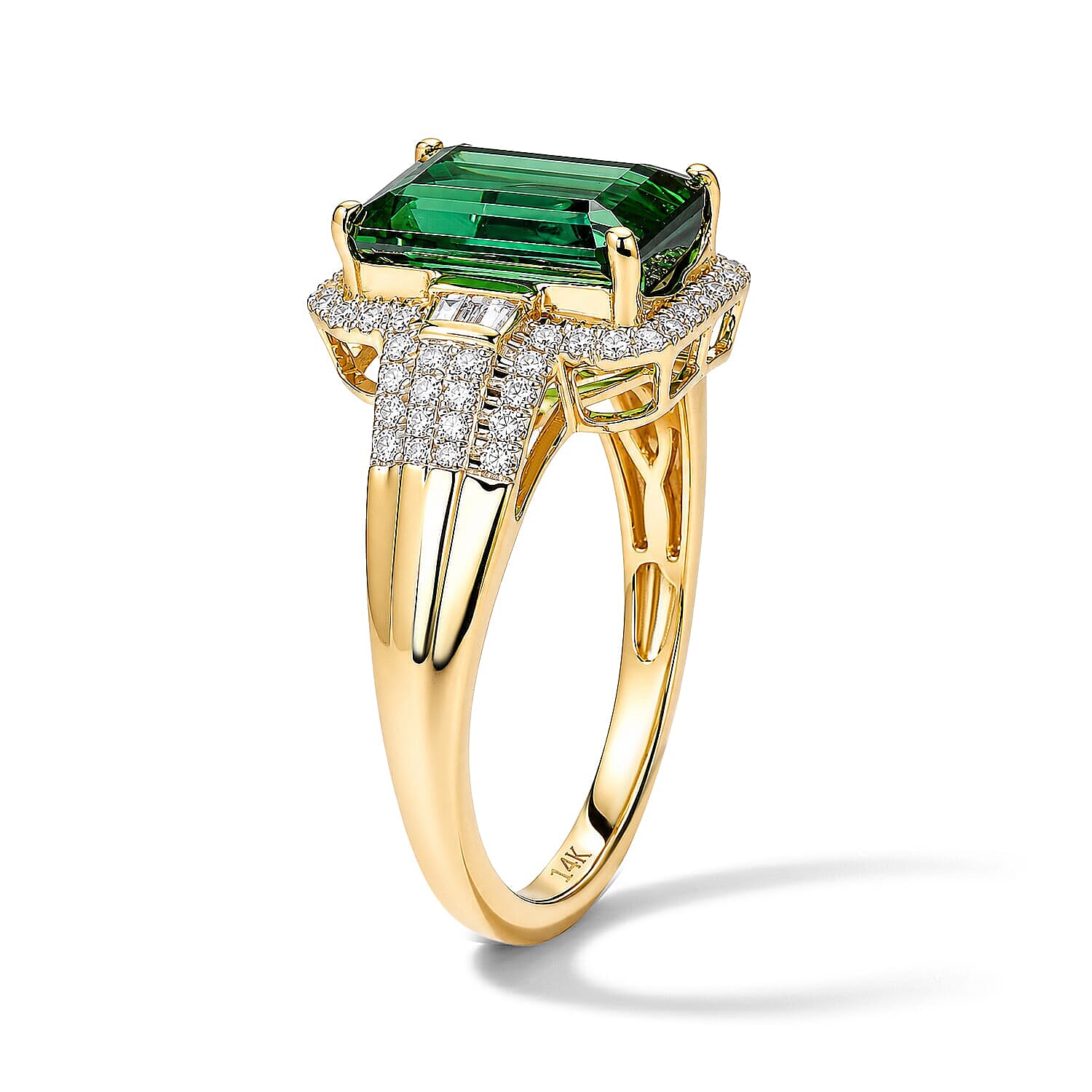 Luxoro 14K Yellow Gold AAA Sapo Green Tourmaline, Diamond (I2) (0.60 cts) Ring (Size 6.0) 5.30 ctw