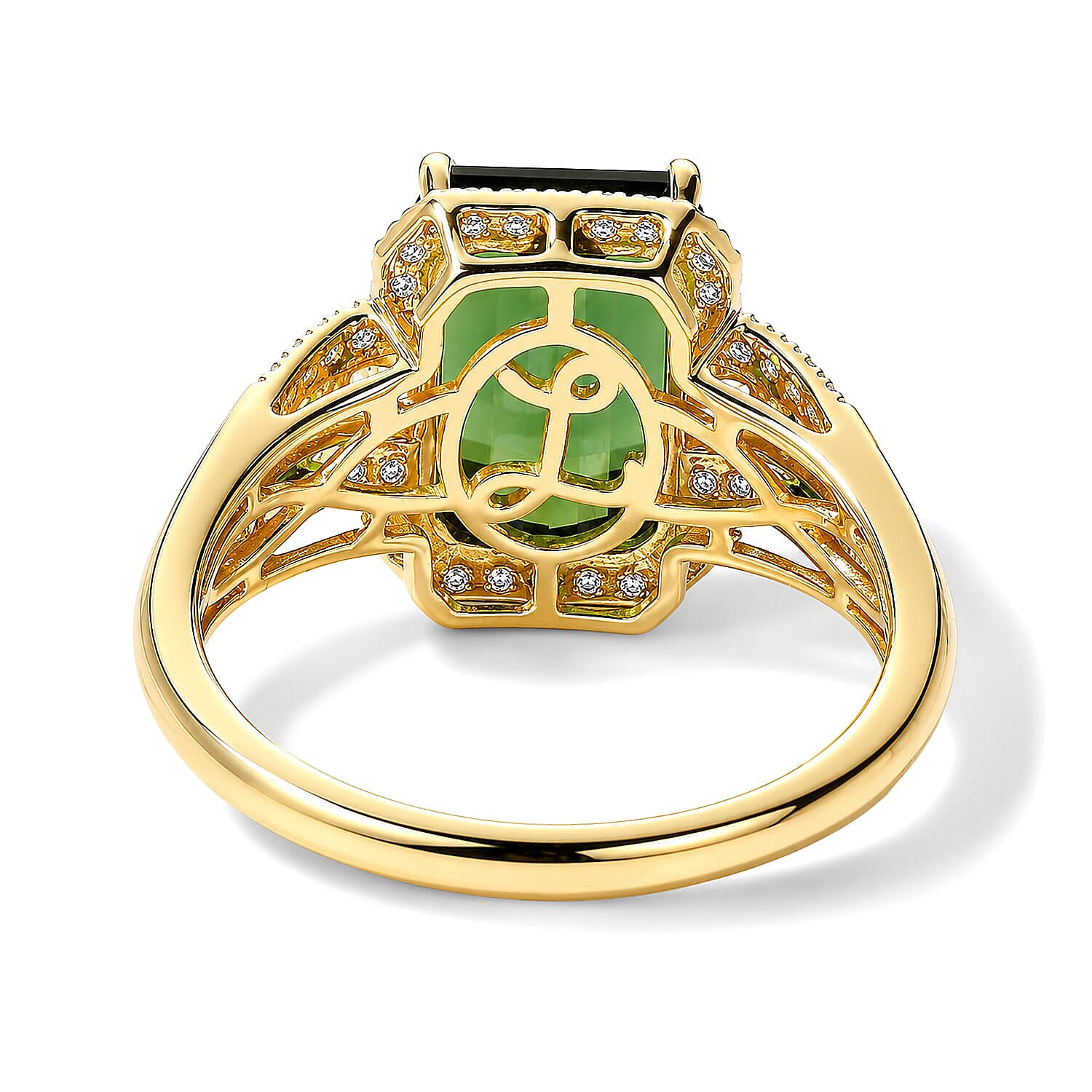 Luxoro 14K Yellow Gold AAA Sapo Green Tourmaline, Diamond (I2) (0.60 cts) Ring (Size 6.0) 5.30 ctw