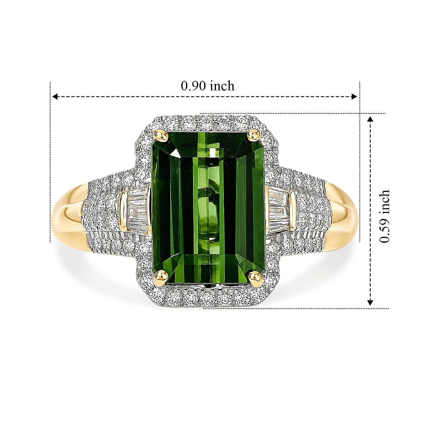 Luxoro 14K Yellow Gold AAA Sapo Green Tourmaline, Diamond (I2) (0.60 cts) Ring (Size 6.0) 5.30 ctw