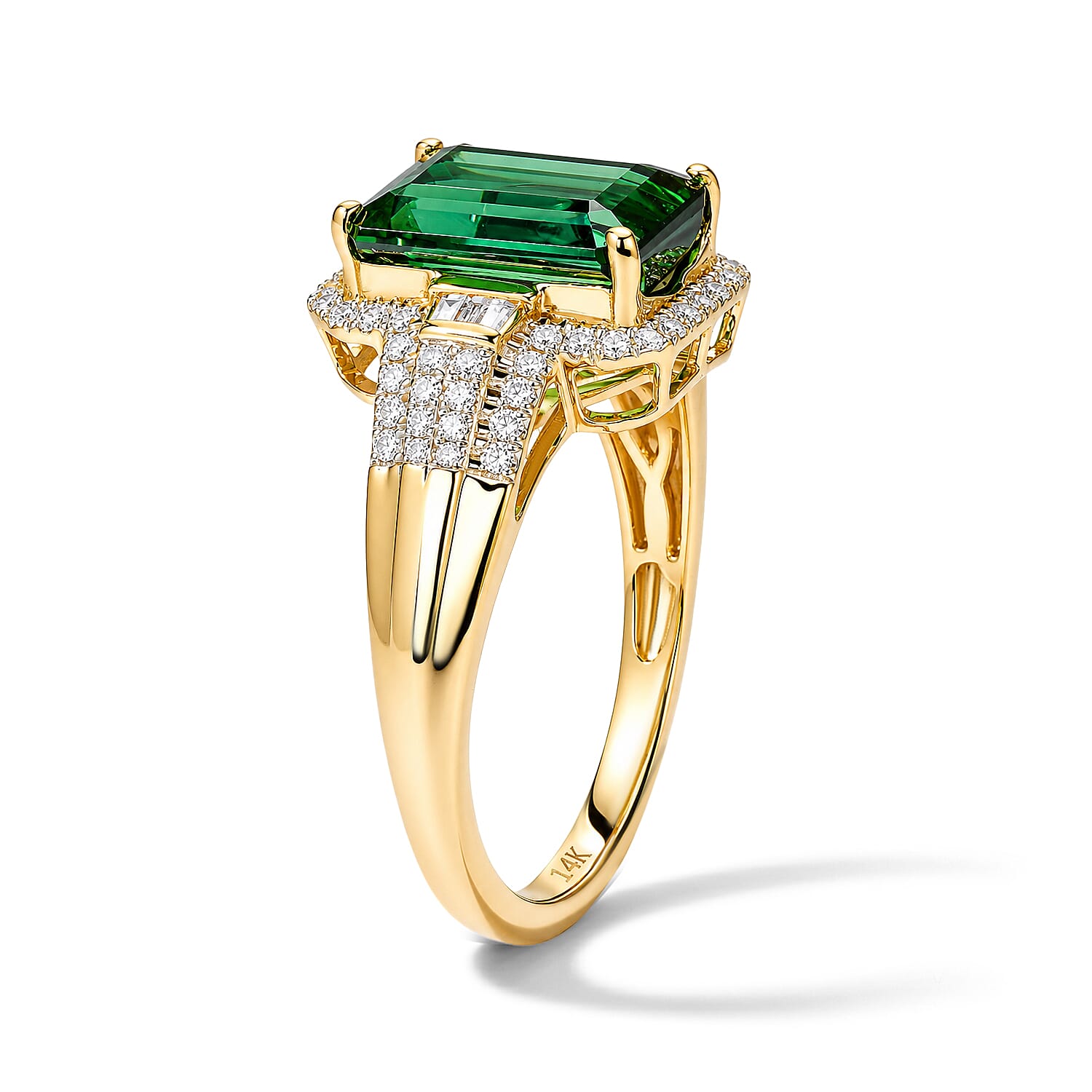 Luxoro AAA Sapo Green Tourmaline and Diamond I2 5.30 ctw Midnight Horizon Ring in 14K Yellow Gold (Size 7.0)