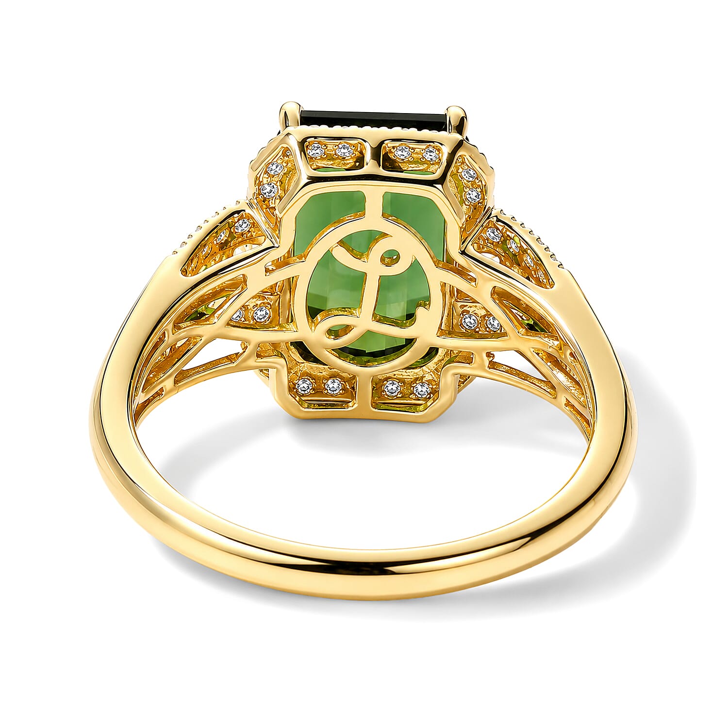 Luxoro AAA Sapo Green Tourmaline and Diamond I2 5.30 ctw Midnight Horizon Ring in 14K Yellow Gold (Size 7.0)