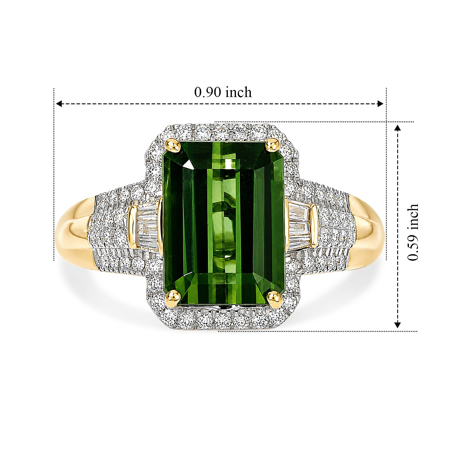 Luxoro AAA Sapo Green Tourmaline and Diamond I2 5.30 ctw Midnight Horizon Ring in 14K Yellow Gold (Size 7.0)