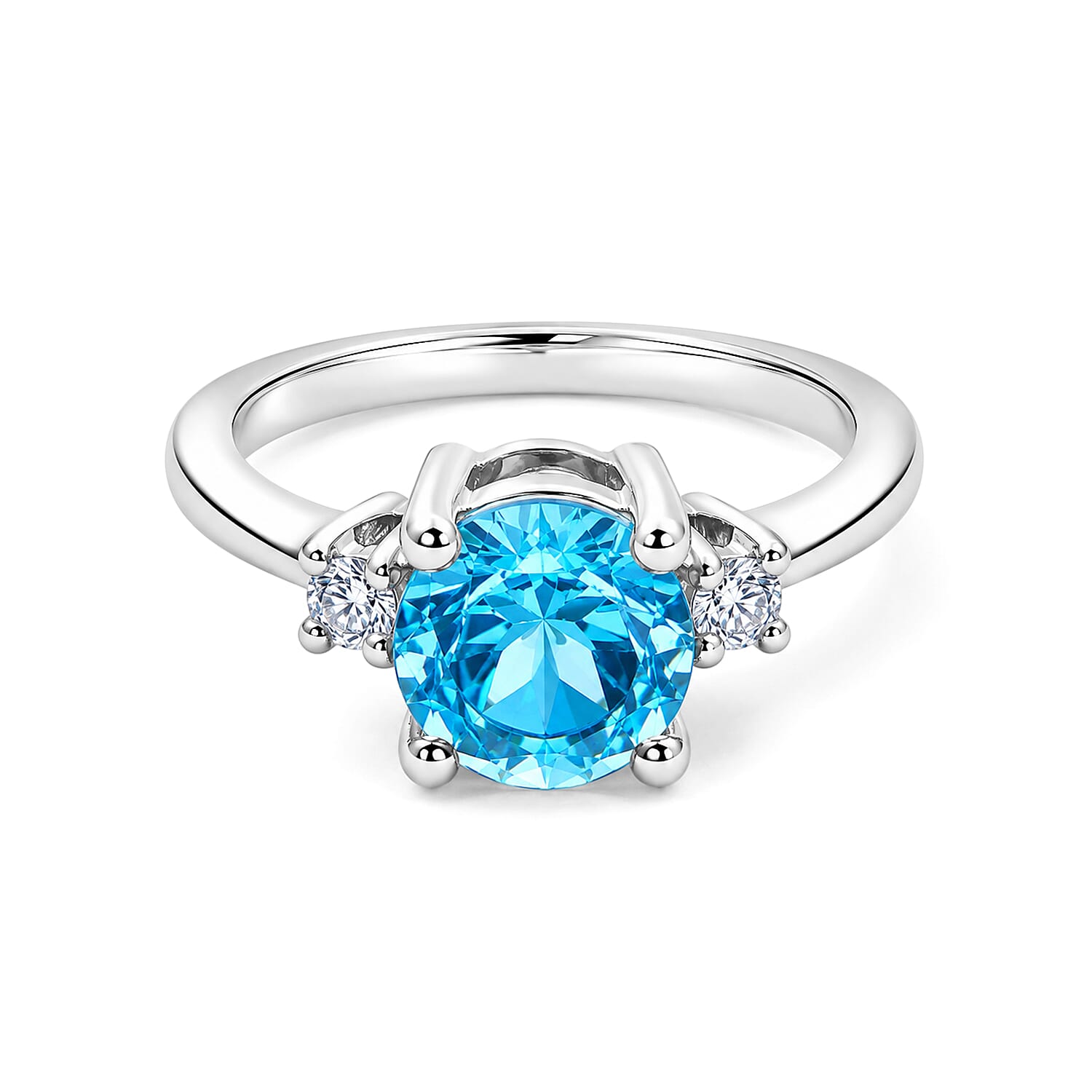 Blue Topaz and Simulated Diamond 1.94 ctw Ring in Sterling Silver (Size 7.0)