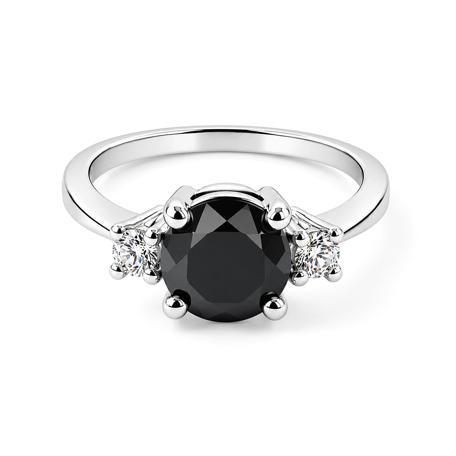 Black Agate and Simulated Diamond 1.44 ctw Ring in Sterling Silver (Size 7.0)