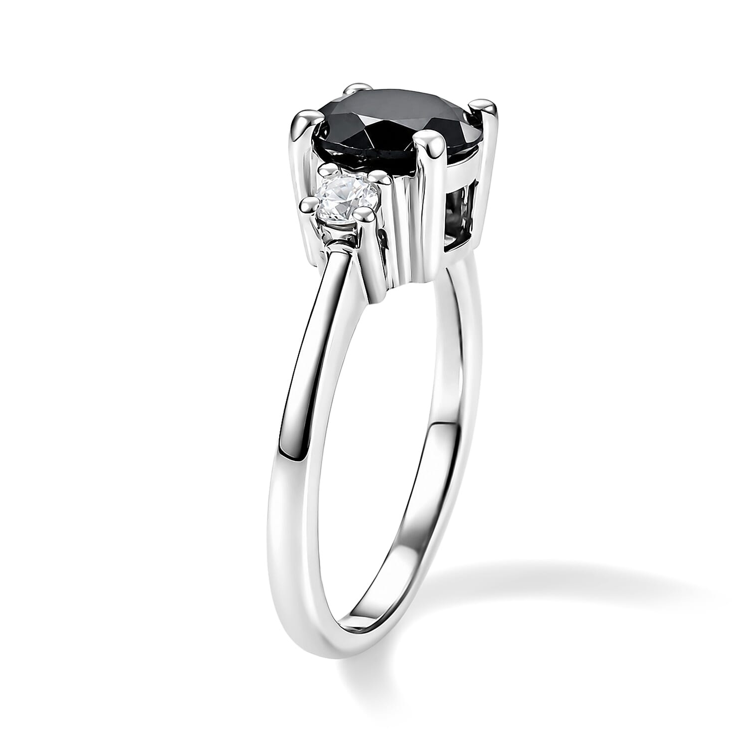 Black Agate and Simulated Diamond 1.44 ctw Ring in Sterling Silver (Size 7.0)