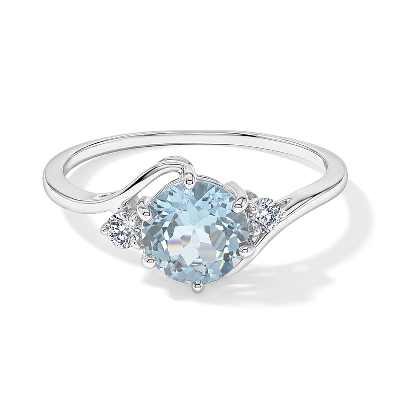 Aquamarine and Simulated Diamond 1.07 ctw Ring in Sterling Silver (Size 7.0)