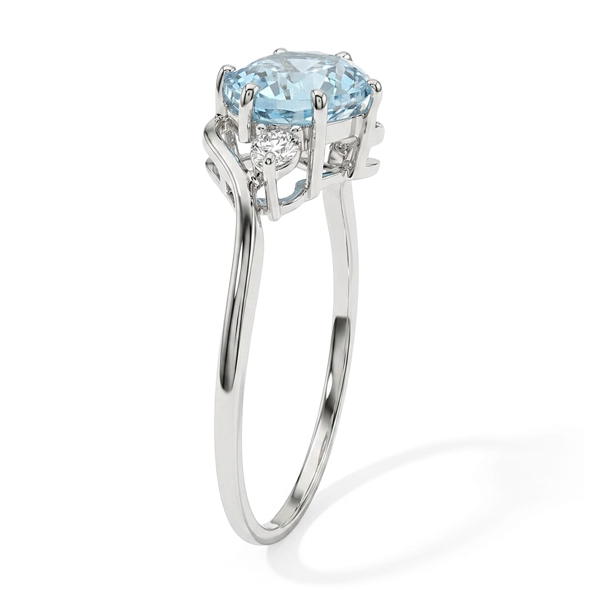 Aquamarine and Simulated Diamond 1.07 ctw Ring in Sterling Silver (Size 7.0)