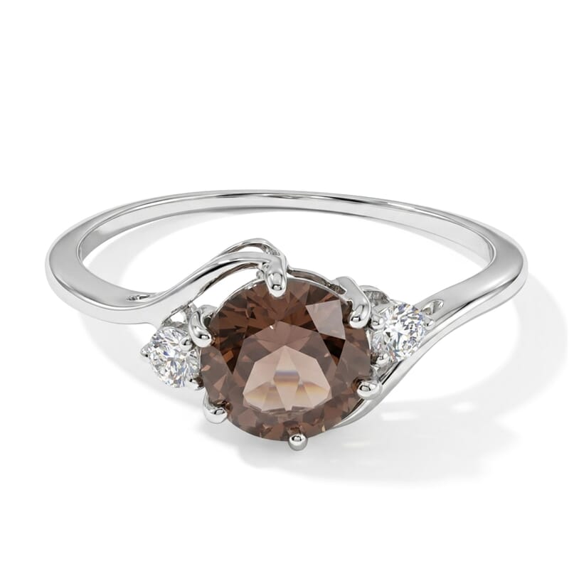 Brazilian Smoky Quartz and Simulated Diamond 1.27 ctw Ring in Sterling Silver (Size 8.0)