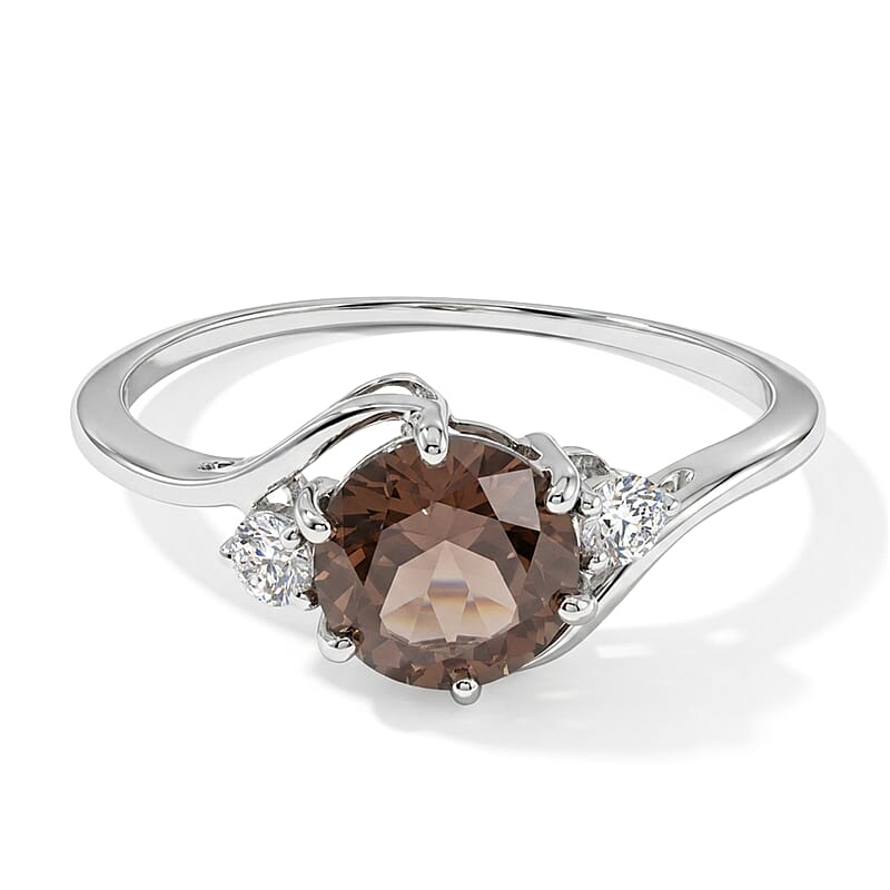 Brazilian Smoky Quartz and Simulated Diamond 1.27 ctw Ring in Sterling Silver (Size 8.0)