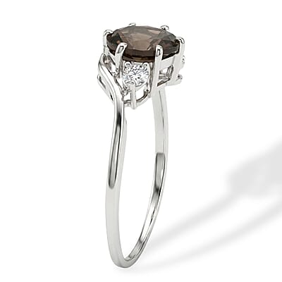 Brazilian Smoky Quartz and Simulated Diamond 1.27 ctw Ring in Sterling Silver (Size 8.0)