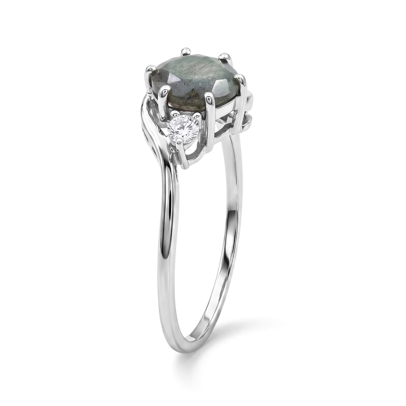 Malagasy Labradorite and Simulated Diamond 1.29 ctw Ring in Sterling Silver (Size 7.0)