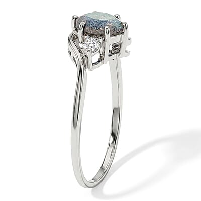 Malagasy Labradorite and Simulated Diamond 1.29 ctw Ring in Sterling Silver (Size 7.0)