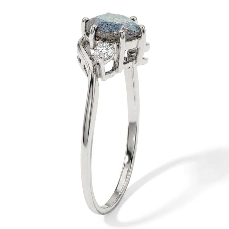 Malagasy Labradorite and Simulated Diamond 1.29 ctw Ring in Sterling Silver (Size 7.0)