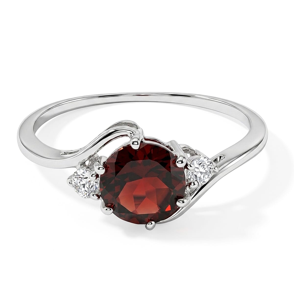 Mozambique Garnet and Simulated Diamond 1.82 ctw Ring in Sterling Silver (Size 7.0)