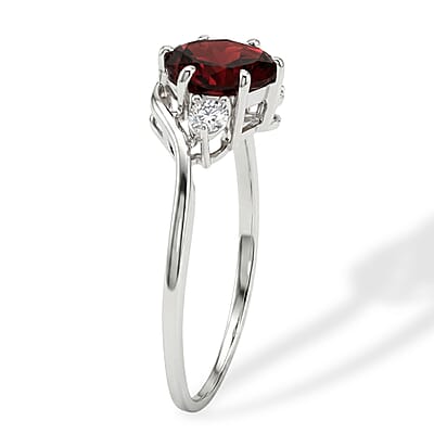 Mozambique Garnet and Simulated Diamond 1.82 ctw Ring in Sterling Silver (Size 7.0)