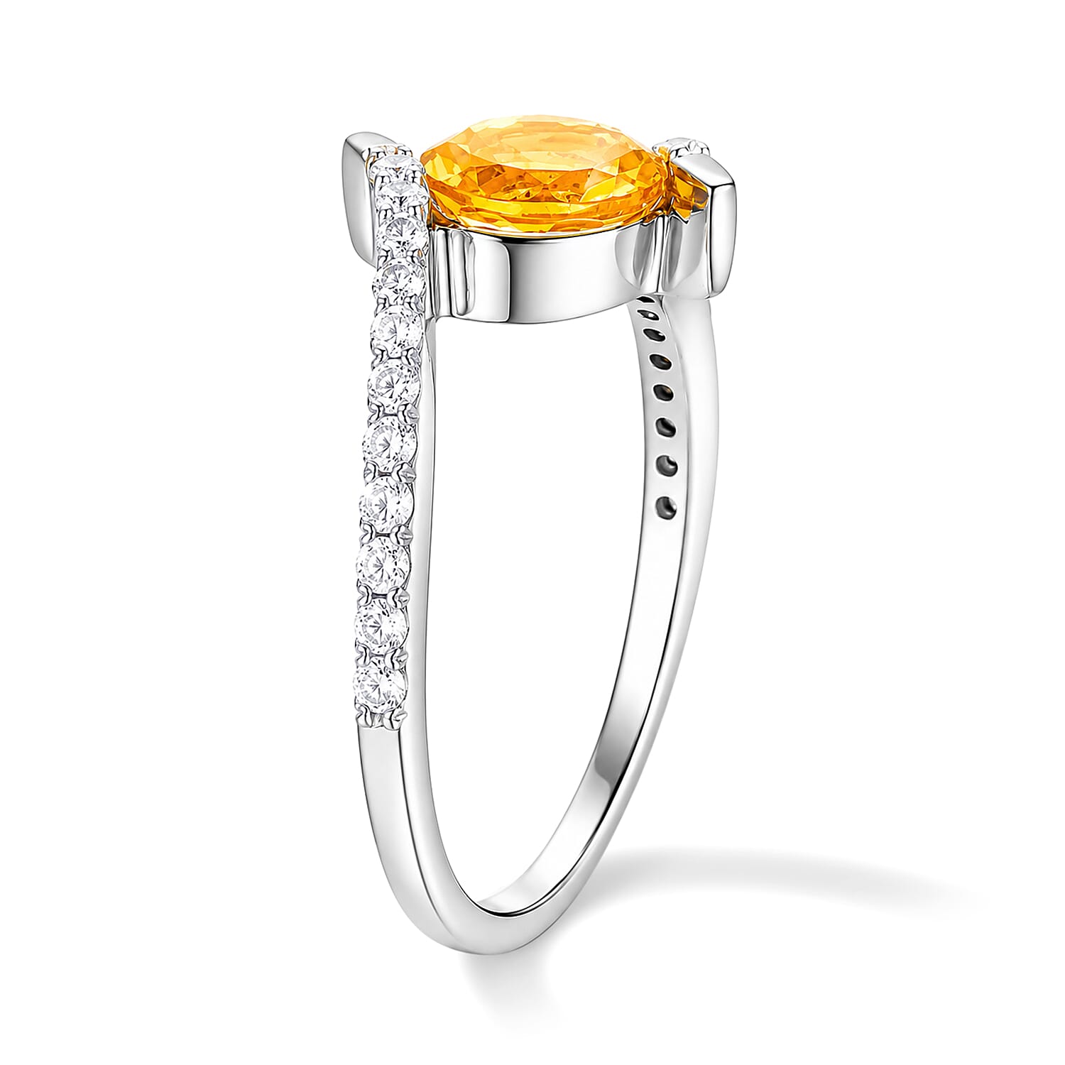 Brazilian Citrine and Simulated Diamond 0.85 ctw Ring in Sterling Silver (Size 7.0)