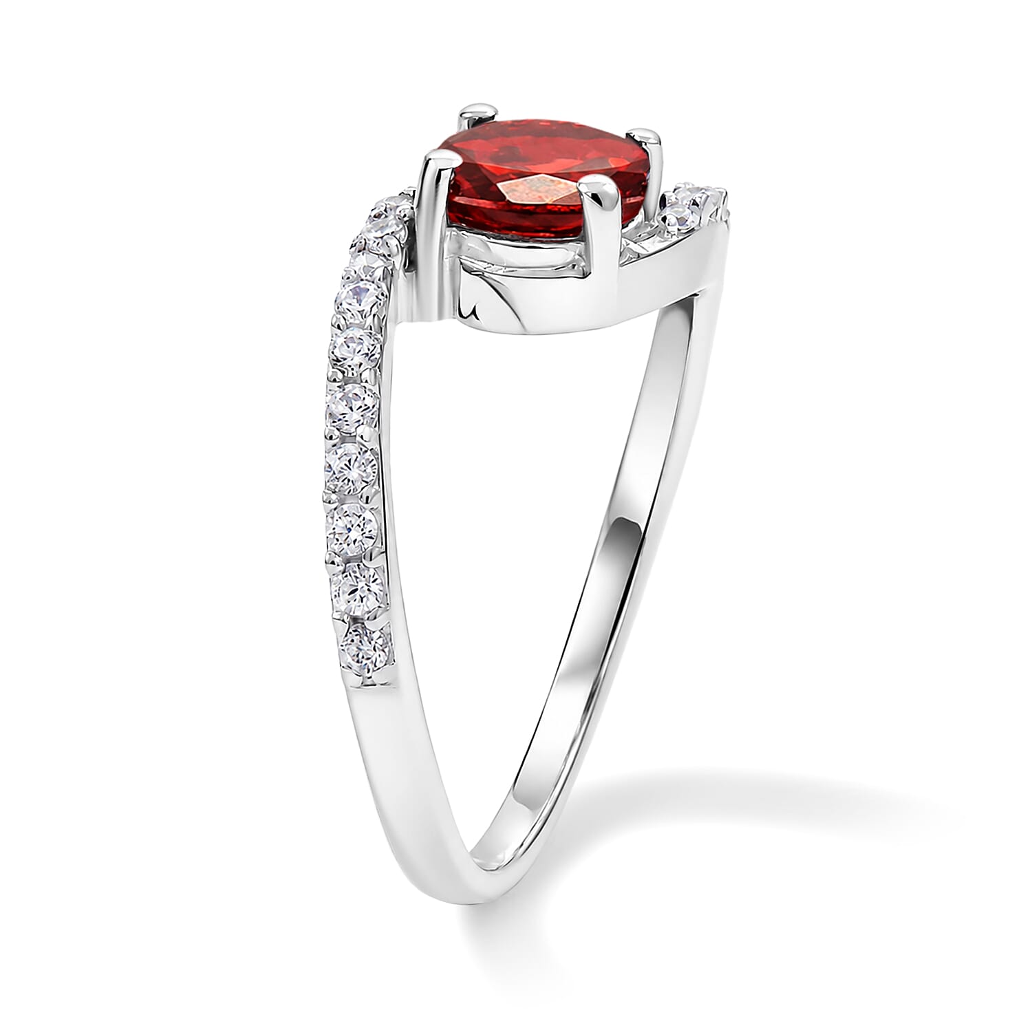 Mozambique Garnet and Simulated Diamond 1.07 ctw Ring in Sterling Silver (Size 8.0)