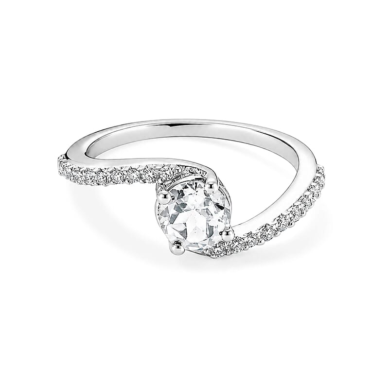 Simulated Diamond Bypass Ring in Sterling Silver (Size 8.0)