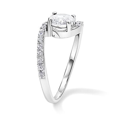 Simulated Diamond Bypass Ring in Sterling Silver (Size 8.0)