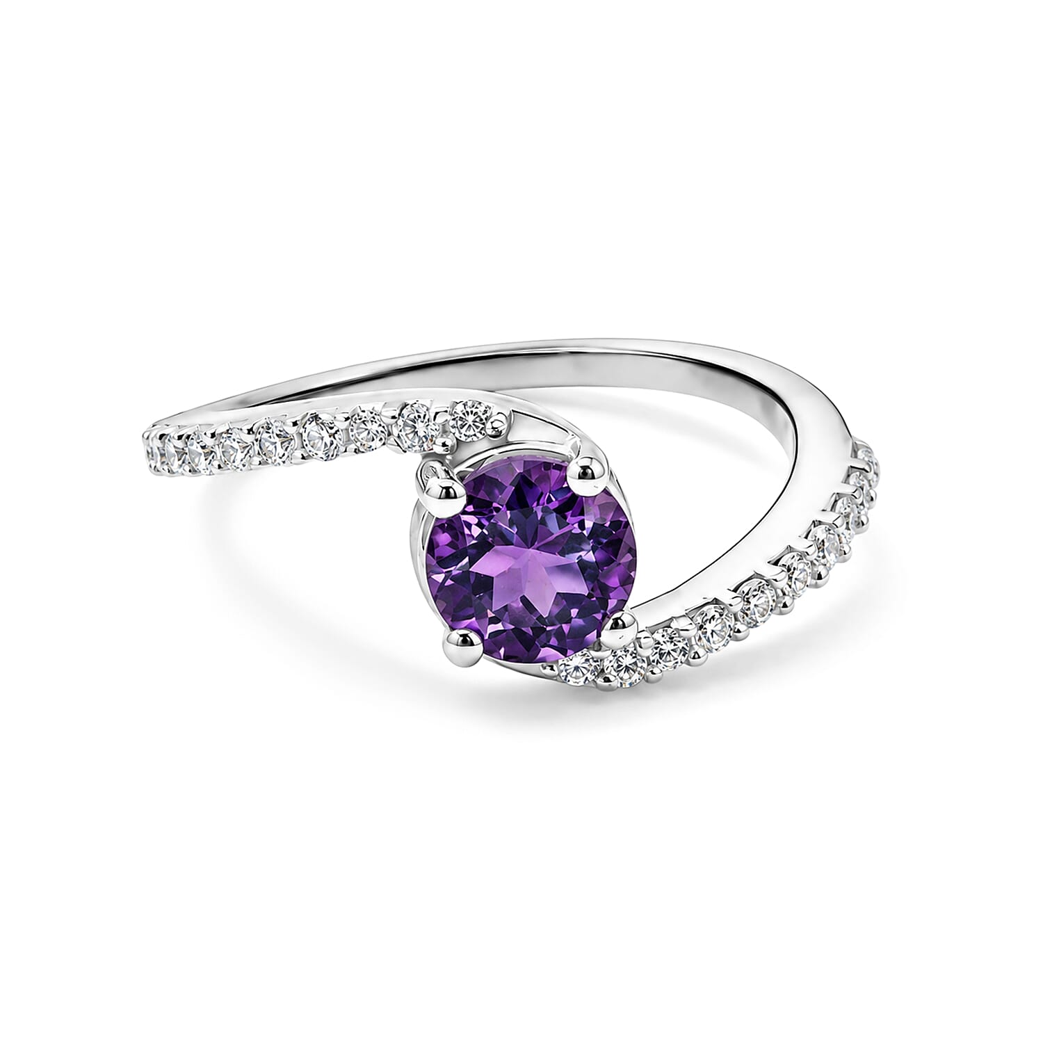 Amethyst and Simulated Diamond 0.85 ctw Ring in Sterling Silver (Size 7.0)