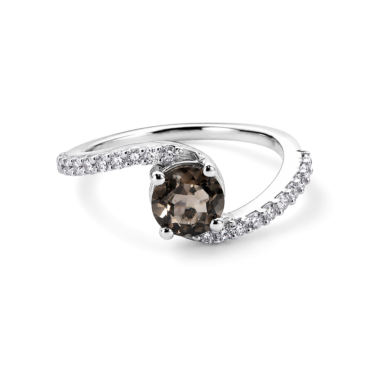 Brazilian Smoky Quartz and Simulated Diamond 0.85 ctw Ring in Sterling Silver (Size 7.0)