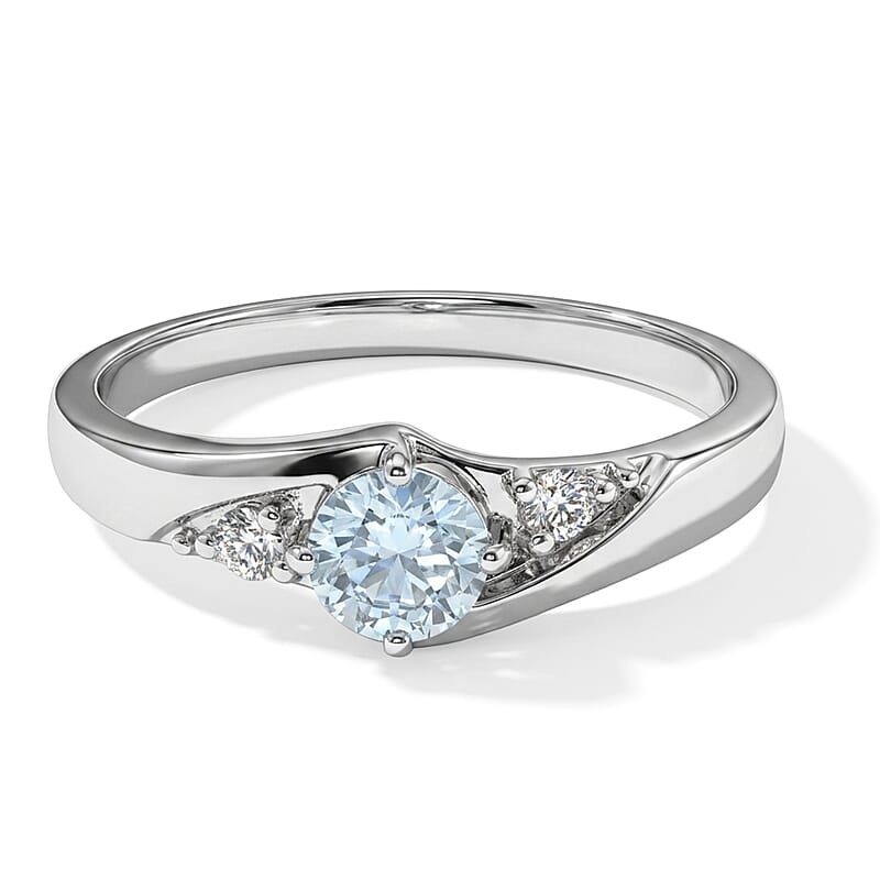 Aquamarine and Simulated Diamond 0.34 ctw Ring in Sterling Silver (Size 7.0)