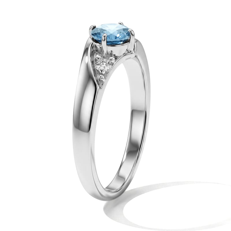 Aquamarine and Simulated Diamond 0.34 ctw Ring in Sterling Silver (Size 7.0)