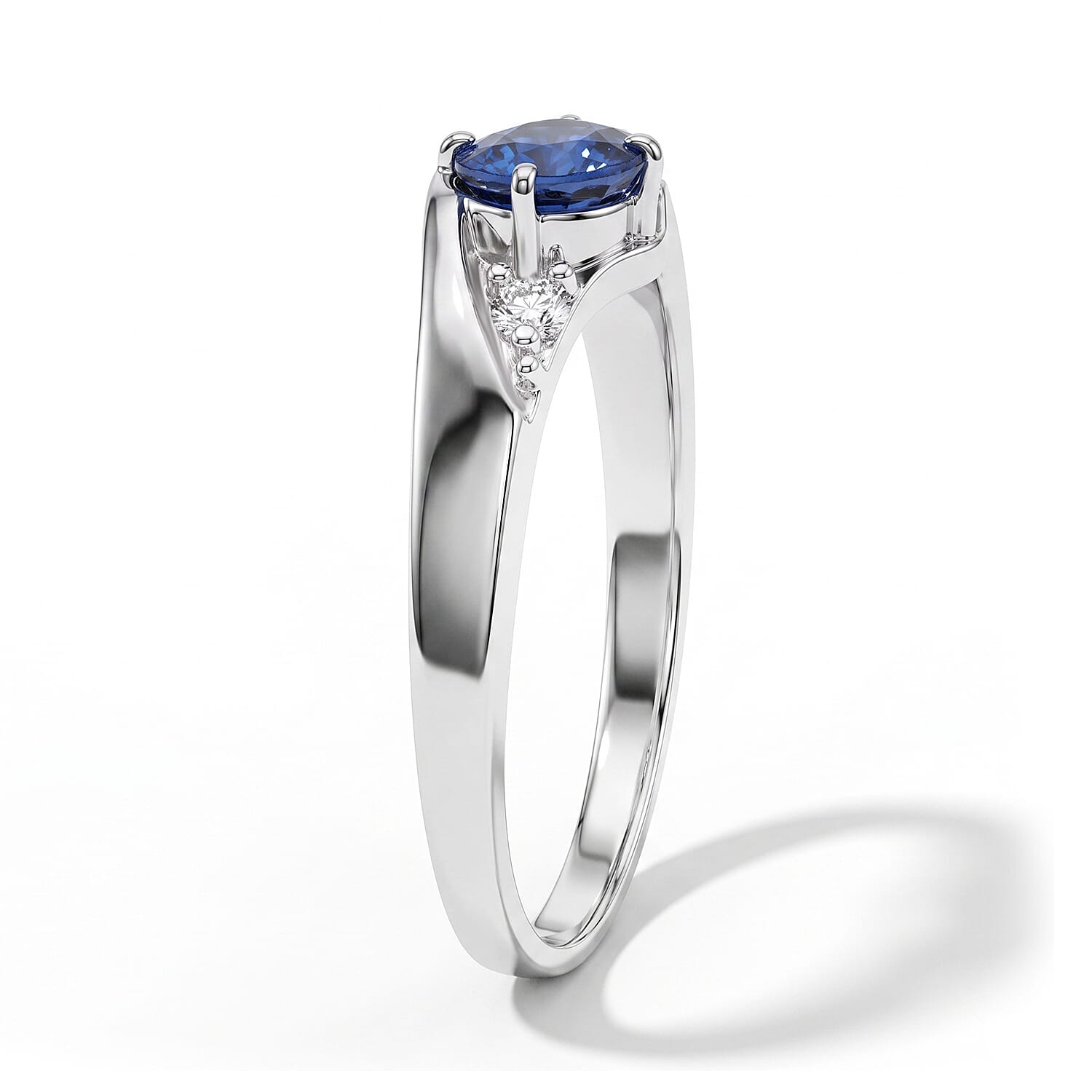 Simulated Blue and White Diamond Ring in Sterling Silver (Size 7.0)