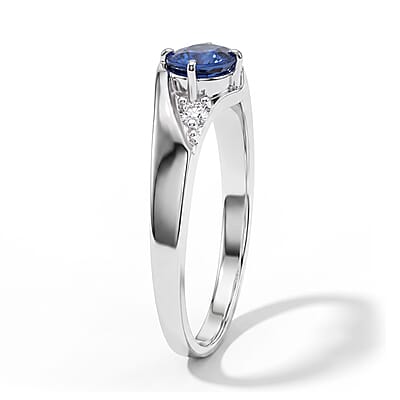 Simulated Blue and White Diamond Ring in Sterling Silver (Size 7.0)