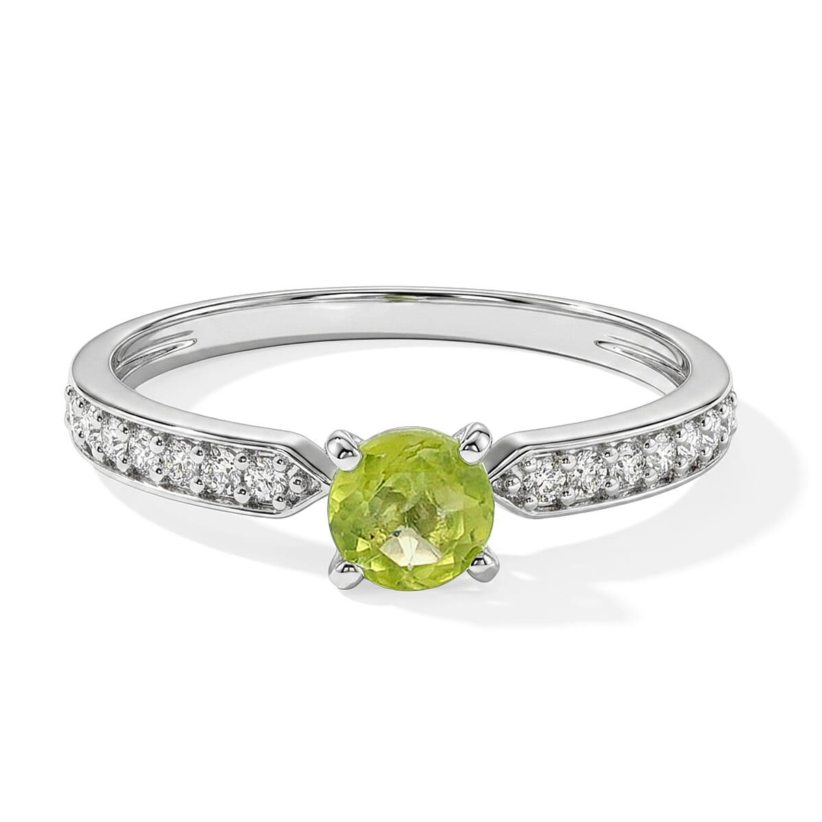 Hebei Peridot and Simulated Diamond 0.53 ctw Ring in Sterling Silver (Size 7.5)