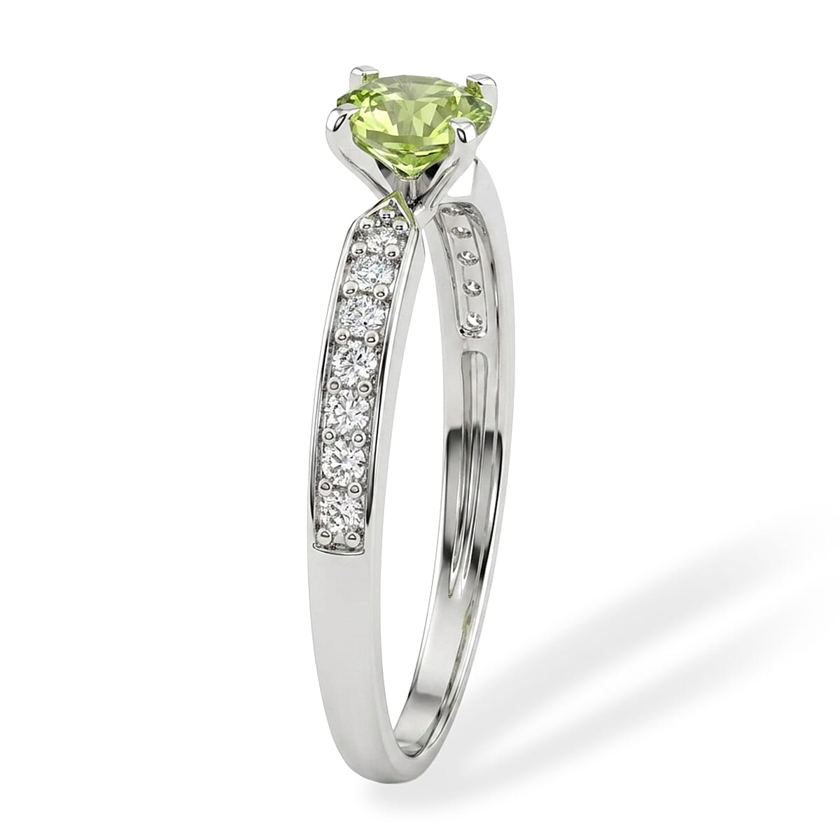 Hebei Peridot and Simulated Diamond 0.53 ctw Ring in Sterling Silver (Size 7.5)