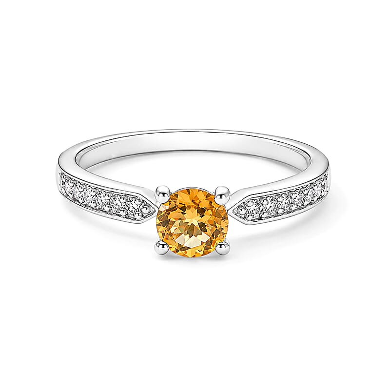 Brazilian Citrine and Simulated Diamond 0.46 ctw Ring in Sterling Silver (Size 8.0)