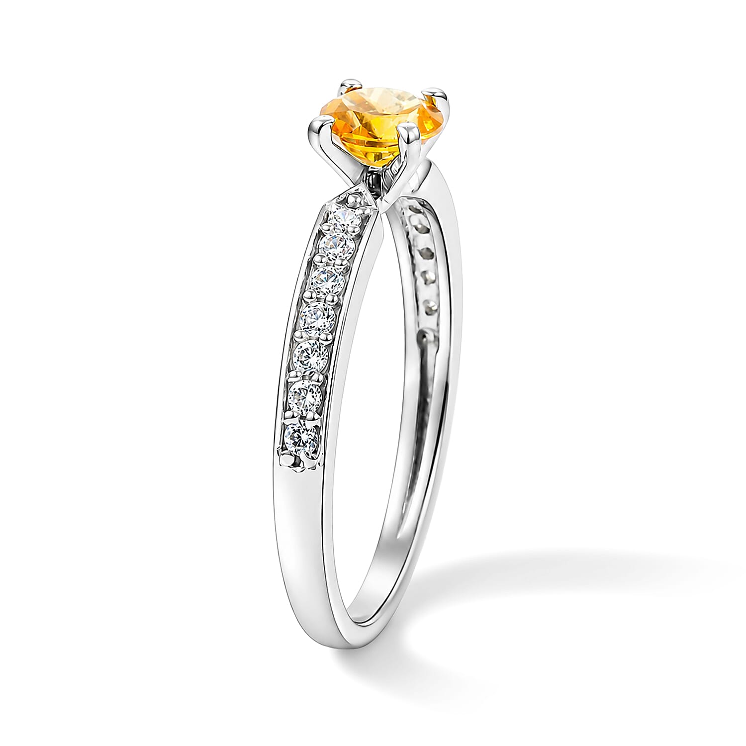 Brazilian Citrine and Simulated Diamond 0.46 ctw Ring in Sterling Silver (Size 8.0)